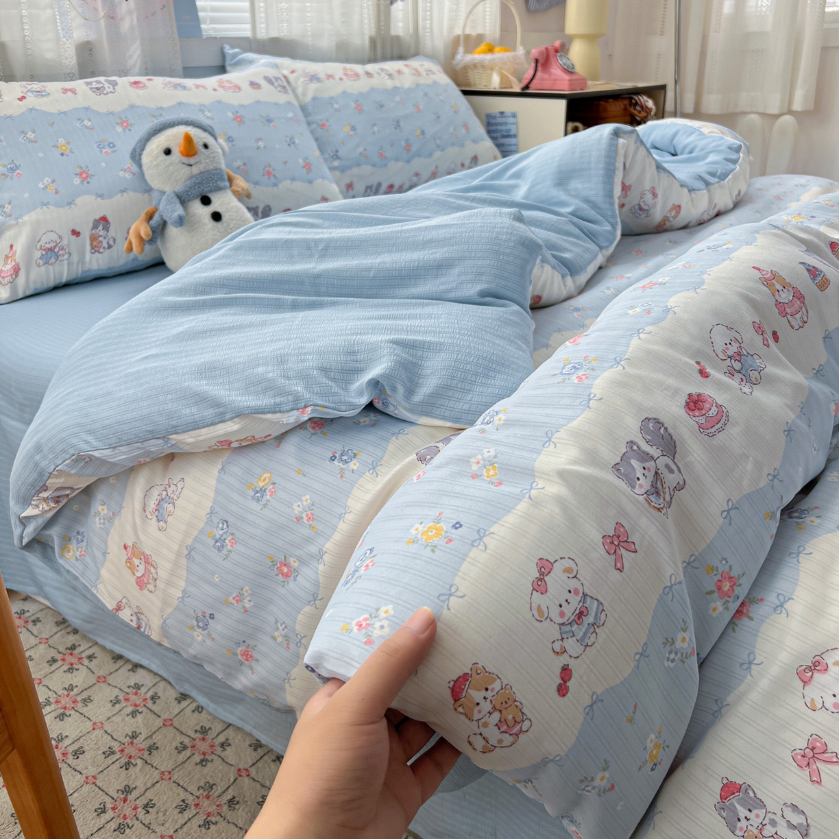 91家纺网 家纺一手货源 找家纺 王朝国际 2026新款A类彩竺棉印花四件套 暴富猫