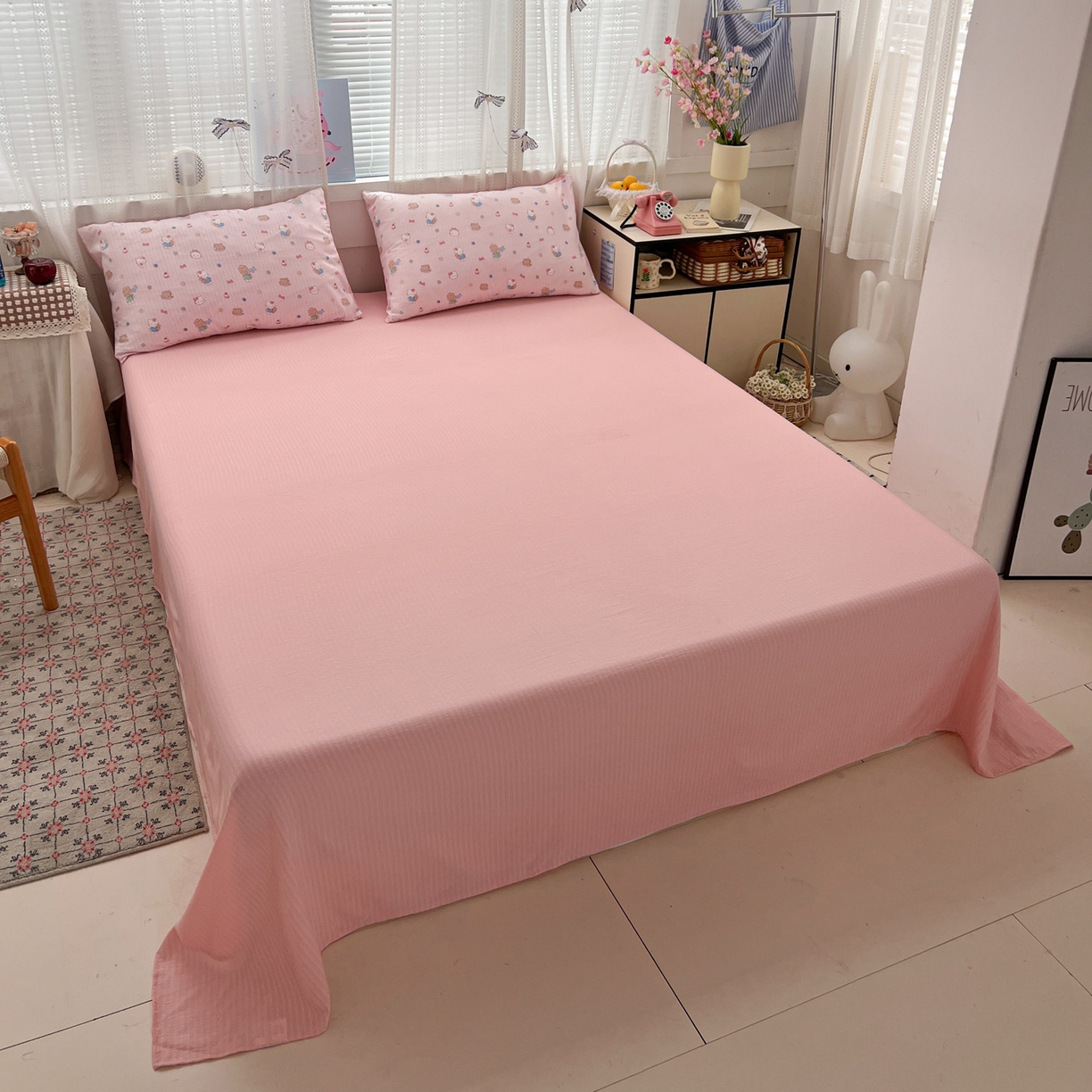 91家纺网 家纺一手货源 找家纺 王朝国际 2026新款A类彩竺棉印花四件套 粉KT