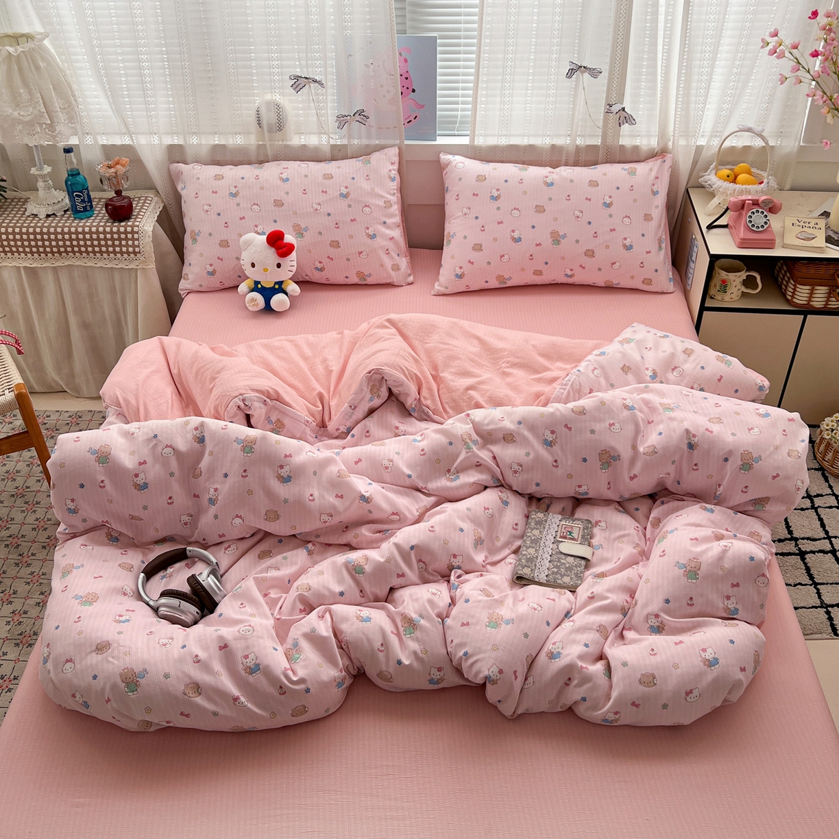 91家纺网 家纺一手货源 找家纺 王朝国际 2026新款A类彩竺棉印花四件套 粉KT