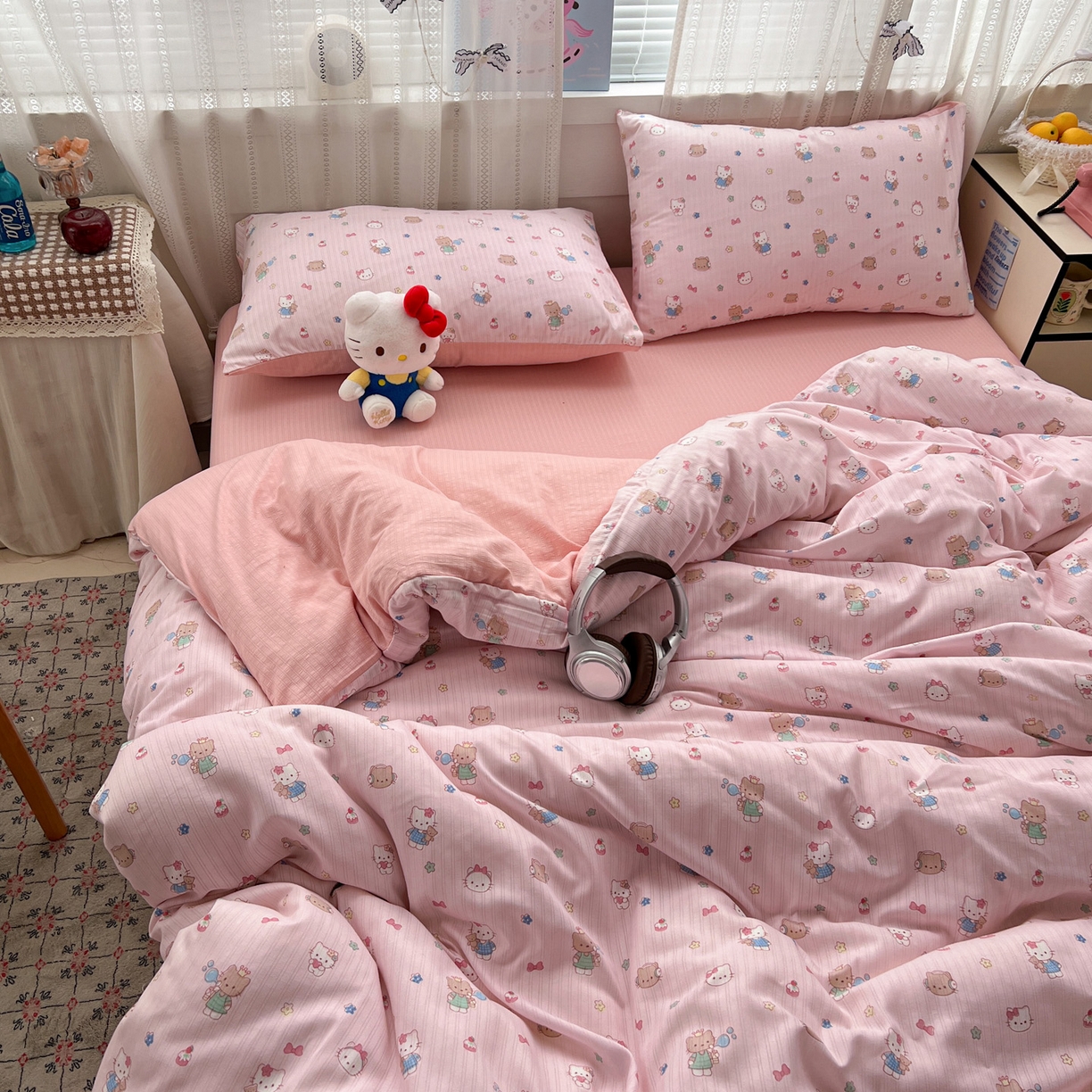 91家纺网 家纺一手货源 找家纺 王朝国际 2026新款A类彩竺棉印花四件套 粉KT