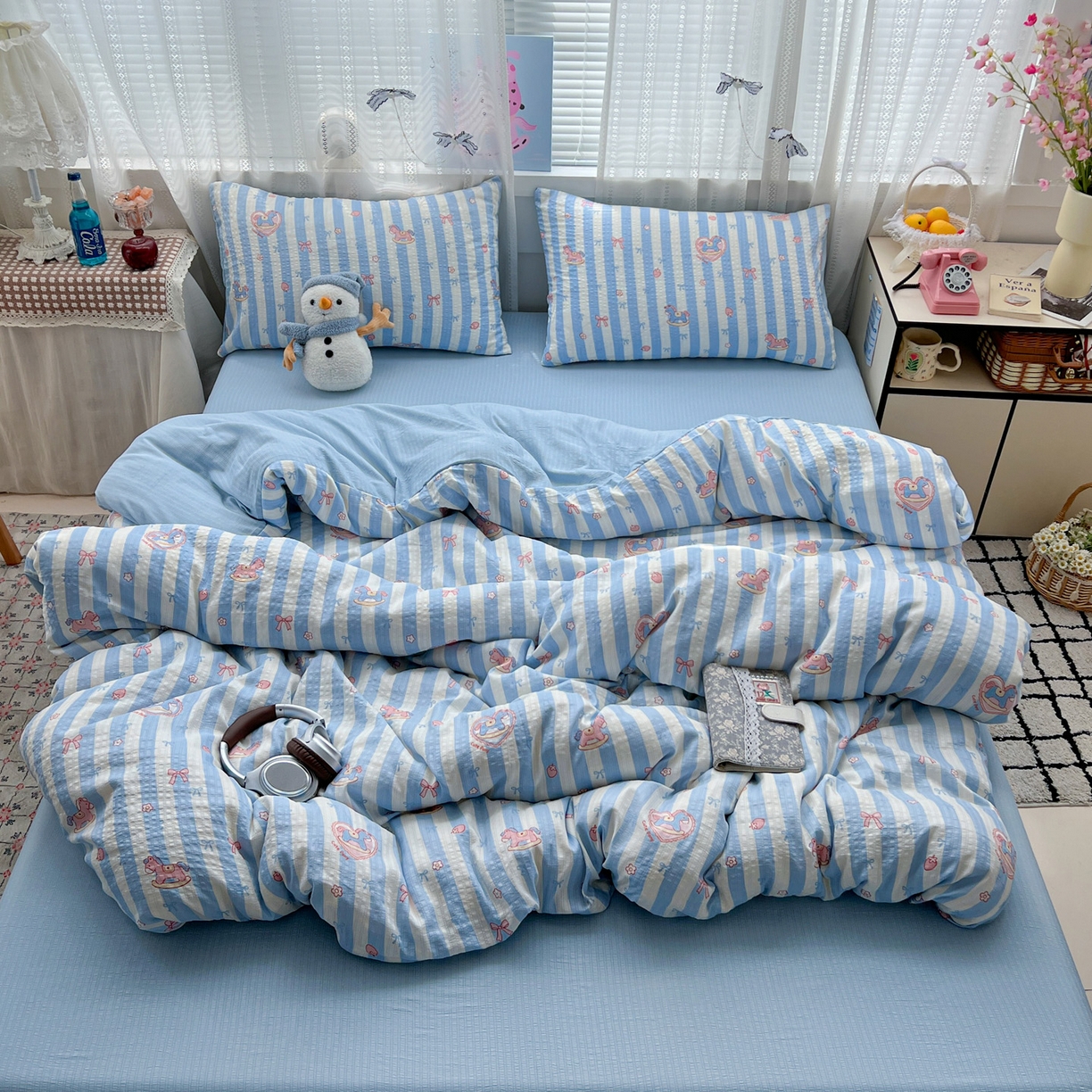 91家纺网 家纺一手货源 找家纺 王朝国际 2026新款A类彩竺棉印花四件套 开心马