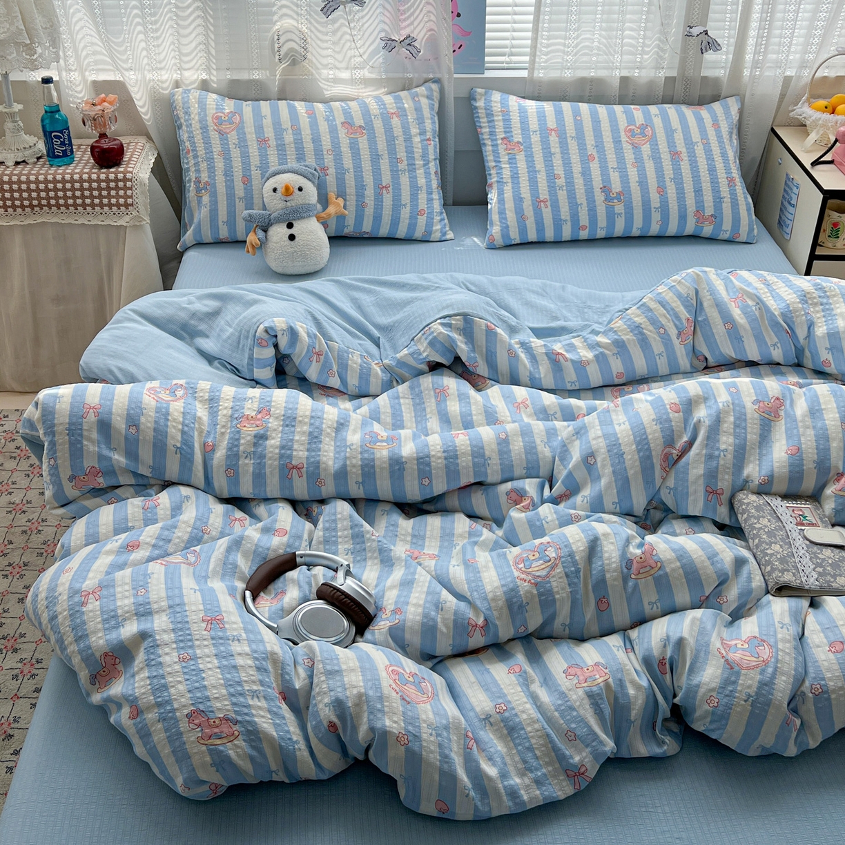 91家纺网 家纺一手货源 找家纺 王朝国际 2026新款A类彩竺棉印花四件套 开心马