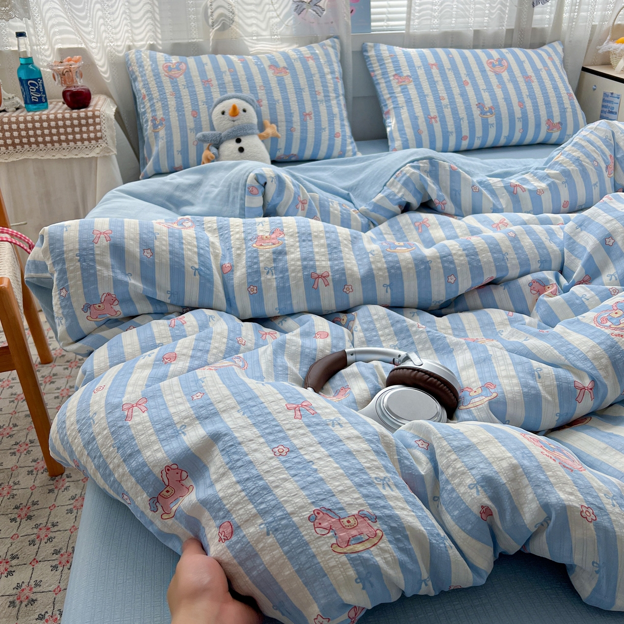 91家纺网 家纺一手货源 找家纺 王朝国际 2026新款A类彩竺棉印花四件套 开心马