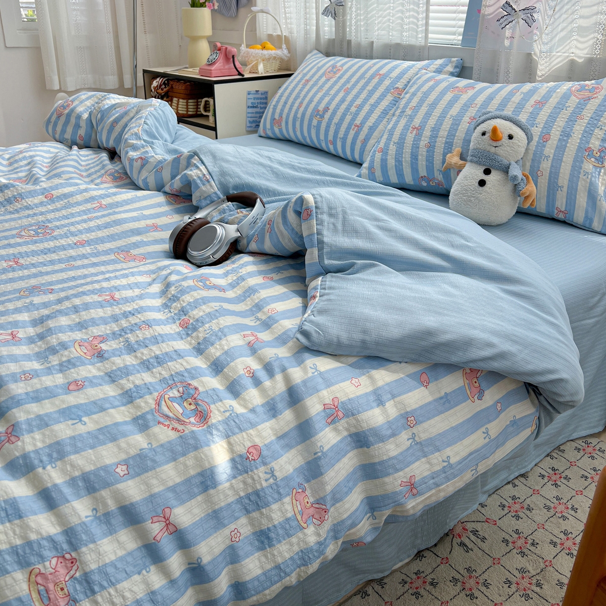 91家纺网 家纺一手货源 找家纺 王朝国际 2026新款A类彩竺棉印花四件套 开心马