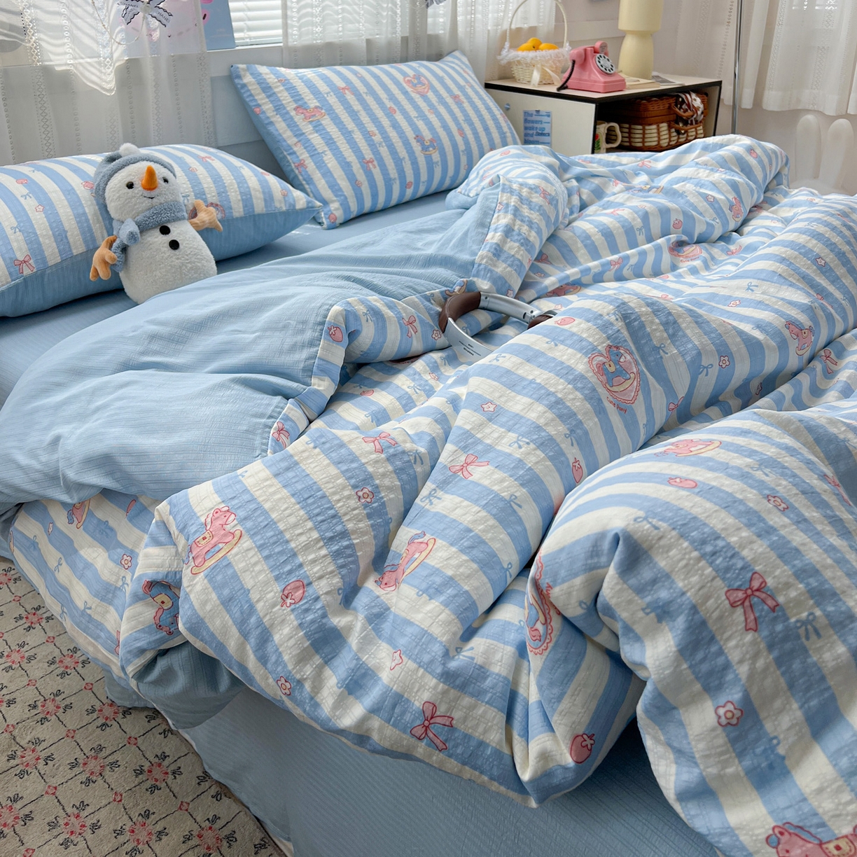 91家纺网 家纺一手货源 找家纺 王朝国际 2026新款A类彩竺棉印花四件套 开心马