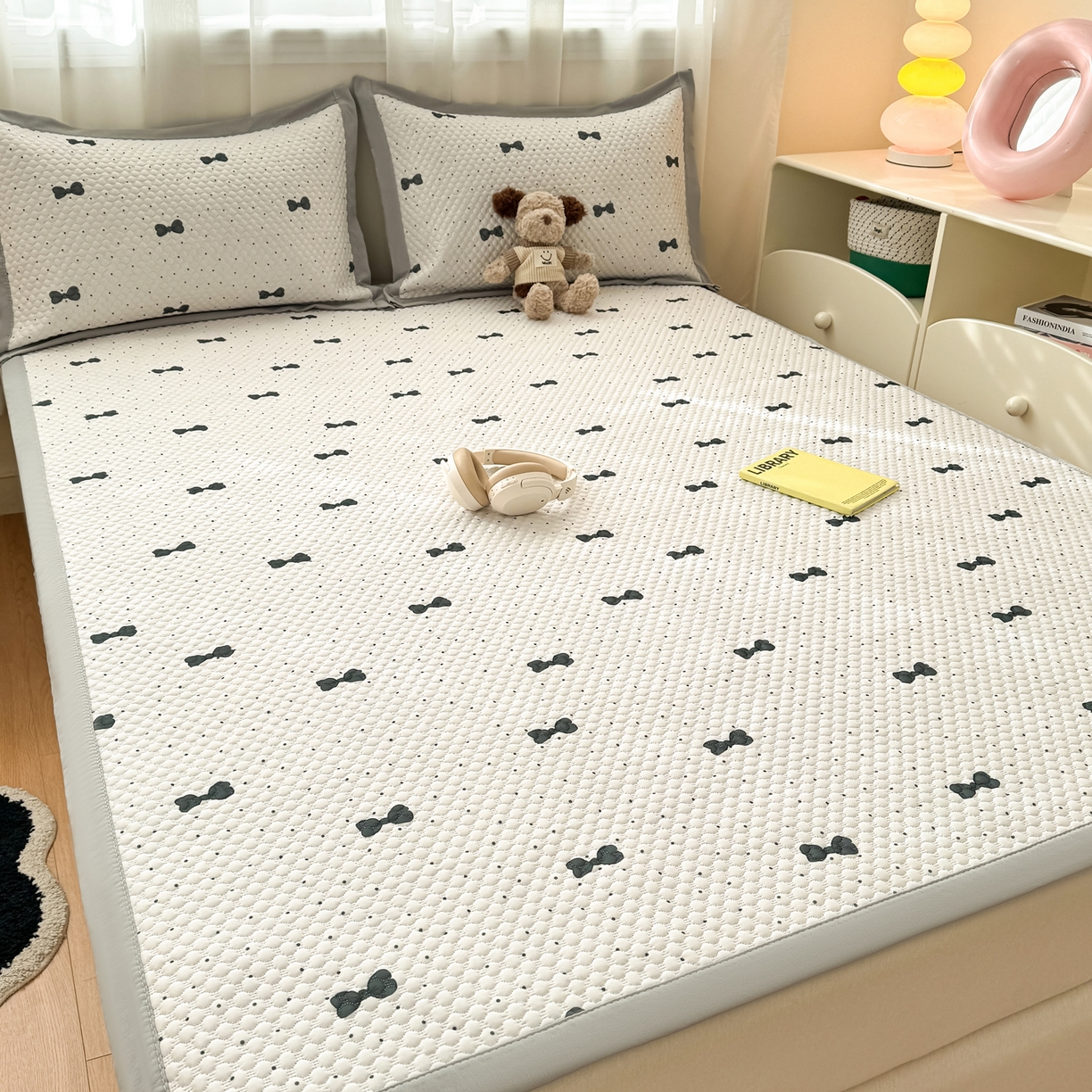 寐居家纺 2026新款冰豆豆数码印花席三明治底凉席席子 波点蝴蝶结