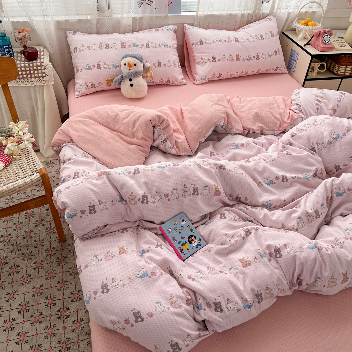 91家纺网 家纺一手货源 找家纺 王朝国际 2026新款A类彩竺棉印花四件套 萌宠乐园