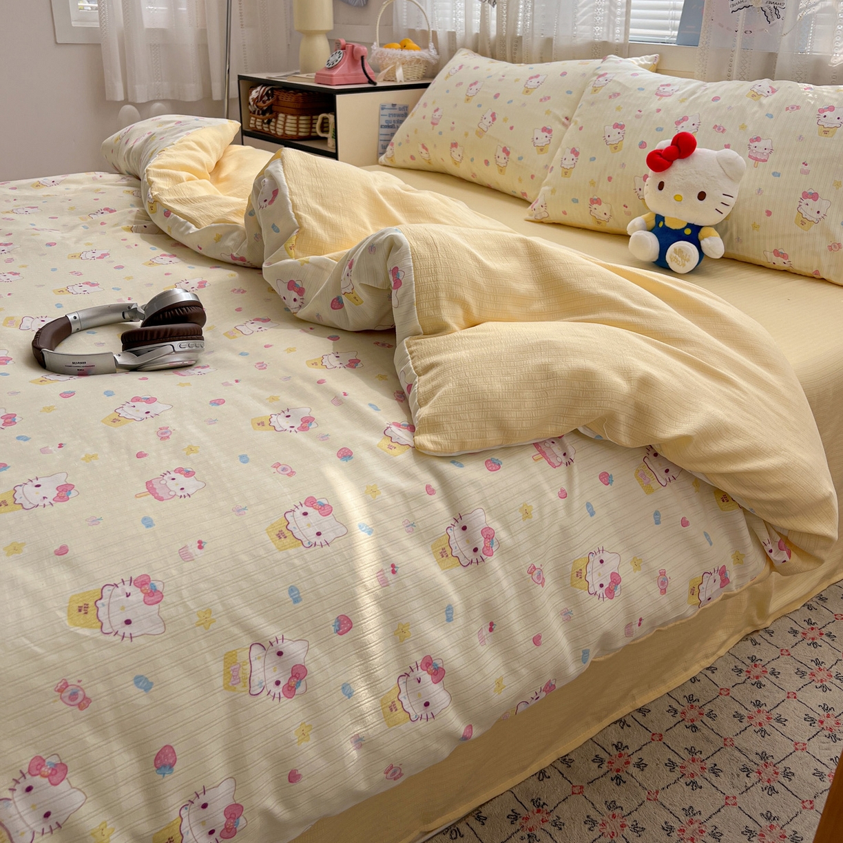 91家纺网 家纺一手货源 找家纺 王朝国际 2026新款A类彩竺棉印花四件套 芝士猫