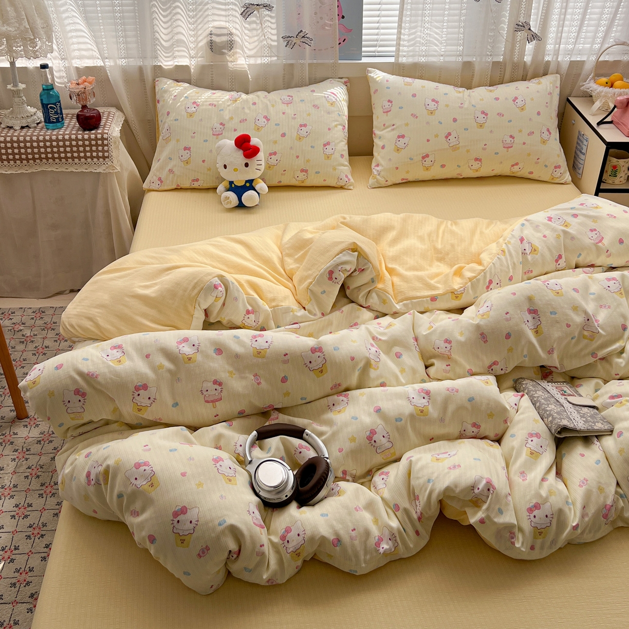 91家纺网 家纺一手货源 找家纺 王朝国际 2026新款A类彩竺棉印花四件套 芝士猫