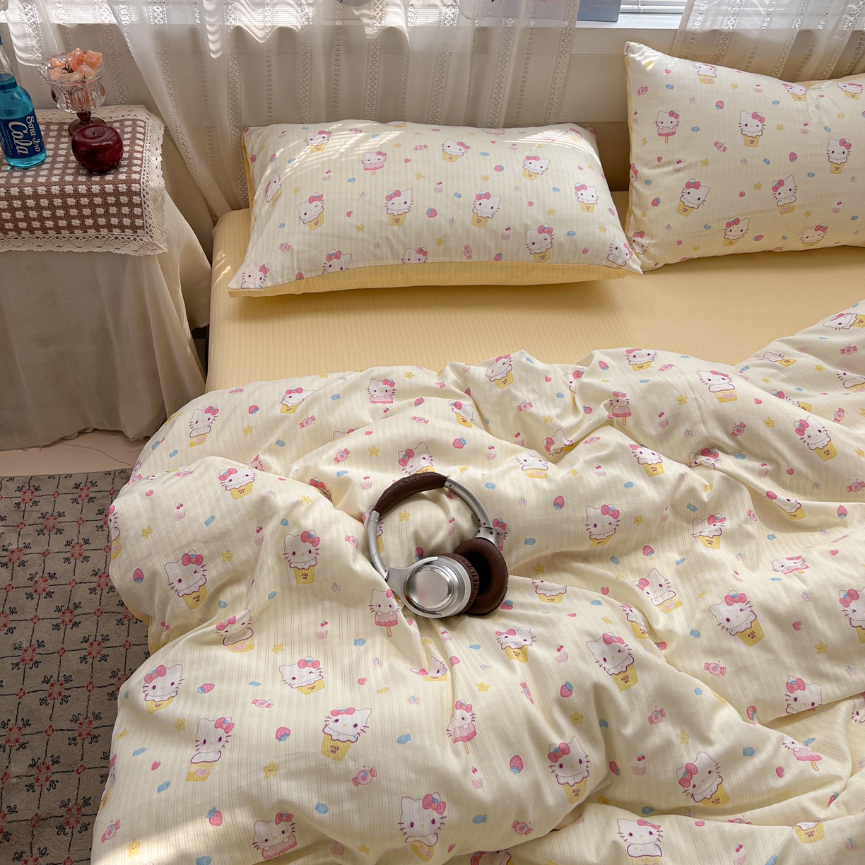 91家纺网 家纺一手货源 找家纺 王朝国际 2026新款A类彩竺棉印花四件套 芝士猫