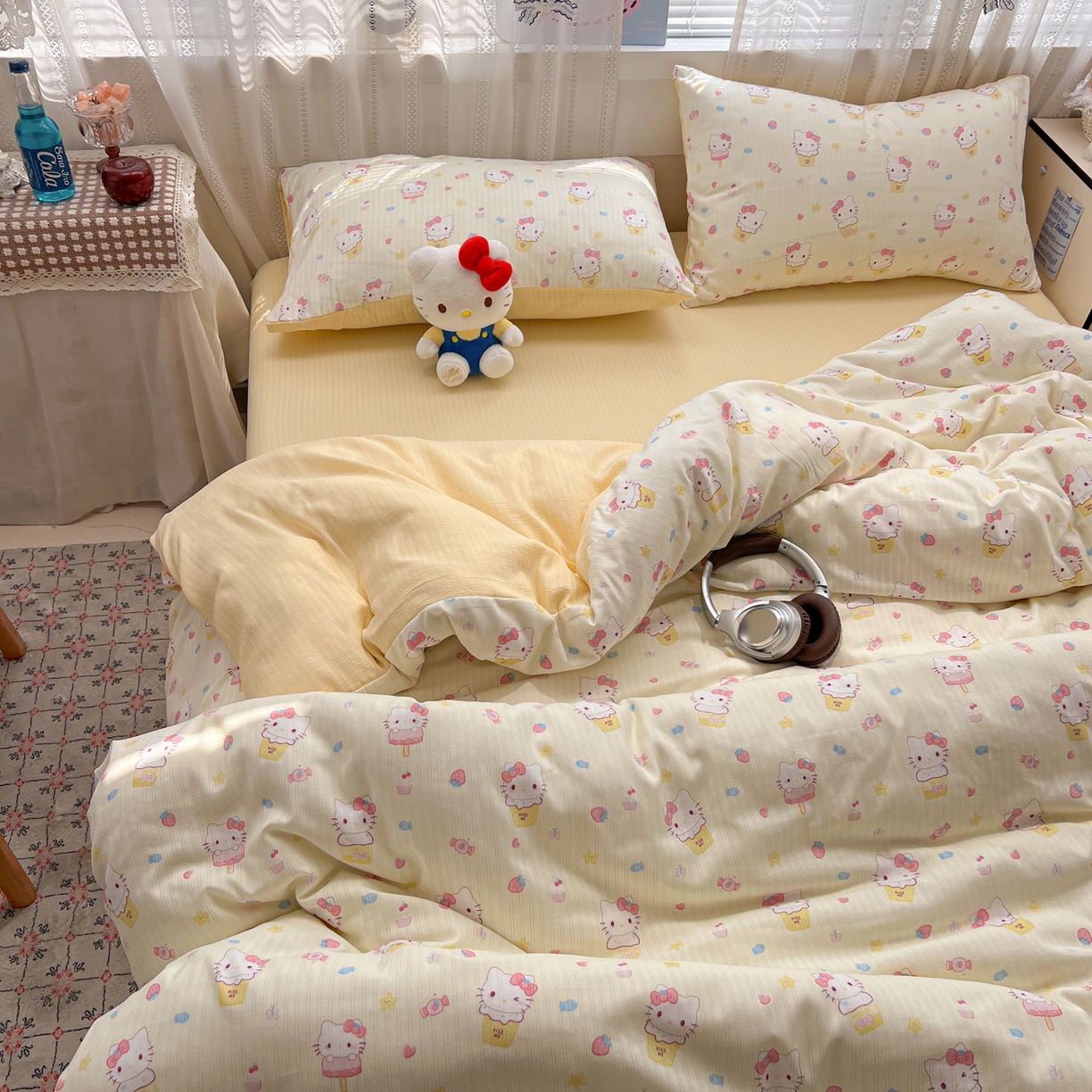 91家纺网 家纺一手货源 找家纺 王朝国际 2026新款A类彩竺棉印花四件套 芝士猫