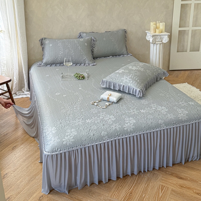 91家纺网 家纺一手货源 找家纺 赫本家纺  2026新款PE高分子单泡提花凉感复合凉席三件套 莫兰迪-灰