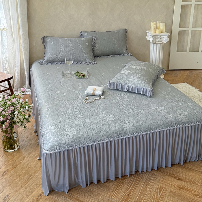 91家纺网 家纺一手货源 找家纺 赫本家纺  2026新款PE高分子单泡提花凉感复合凉席三件套 莫兰迪-灰