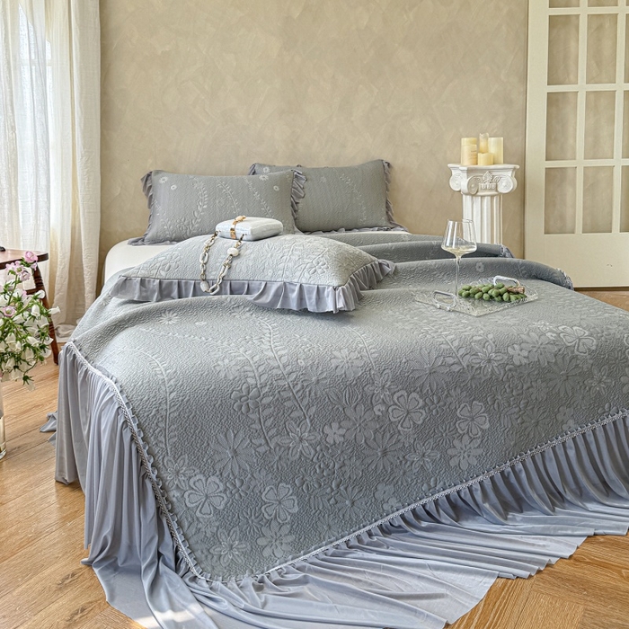 赫本家纺  2026新款PE高分子单泡提花凉感复合凉席三件套 莫兰迪-灰