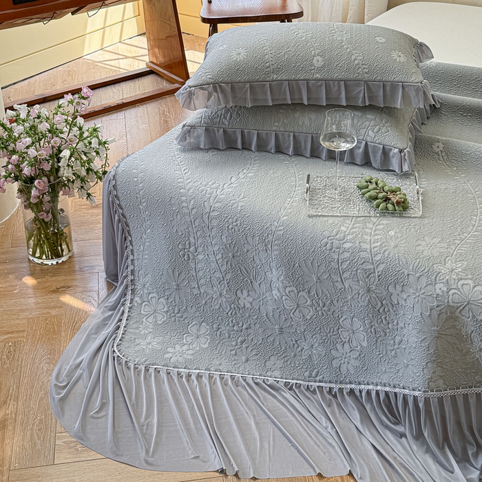 91家纺网 家纺一手货源 找家纺 赫本家纺  2026新款PE高分子单泡提花凉感复合凉席三件套 莫兰迪-灰
