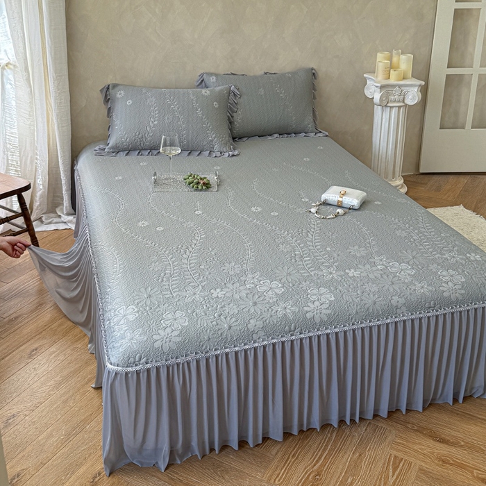 91家纺网 家纺一手货源 找家纺 赫本家纺  2026新款PE高分子单泡提花凉感复合凉席三件套 莫兰迪-灰