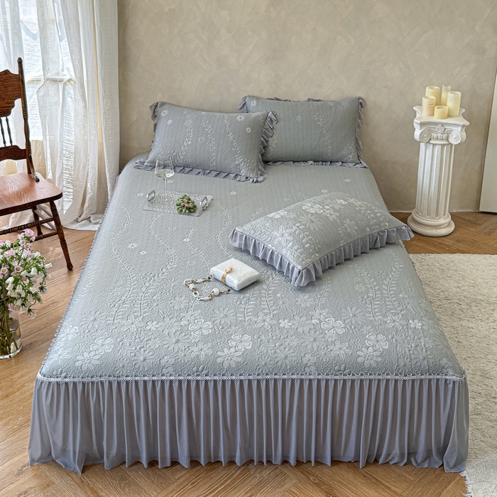 91家纺网 家纺一手货源 找家纺 赫本家纺  2026新款PE高分子单泡提花凉感复合凉席三件套 莫兰迪-灰