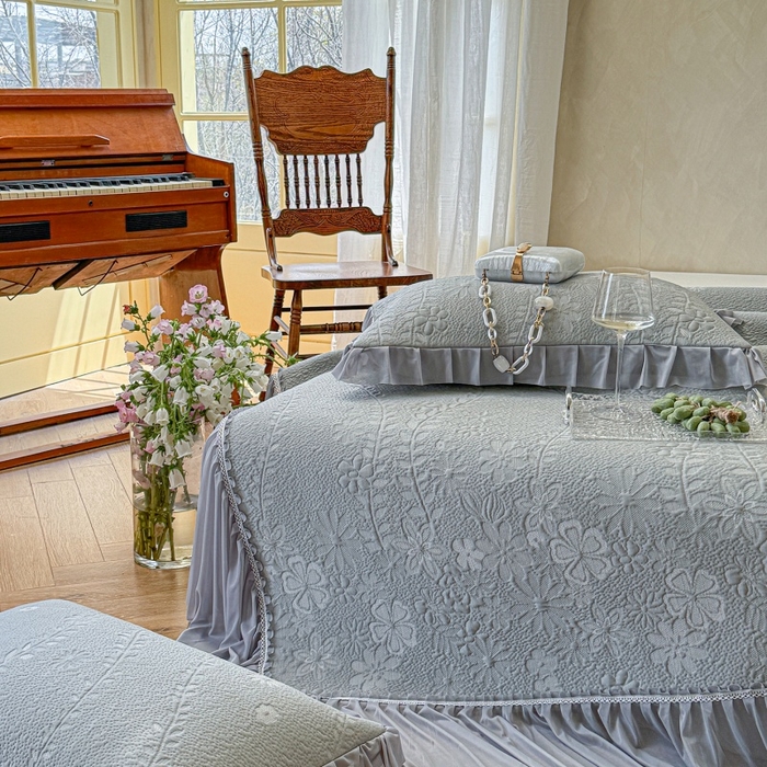 91家纺网 家纺一手货源 找家纺 赫本家纺  2026新款PE高分子单泡提花凉感复合凉席三件套 莫兰迪-灰