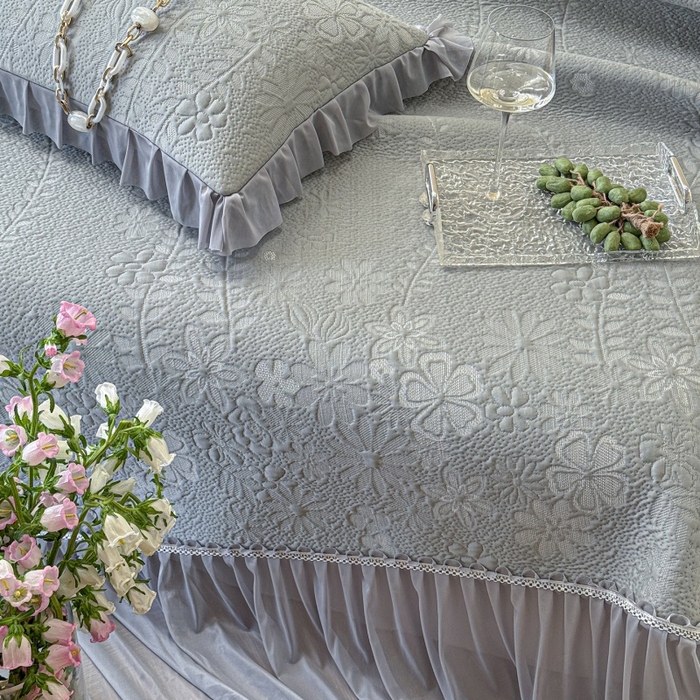 91家纺网 家纺一手货源 找家纺 赫本家纺  2026新款PE高分子单泡提花凉感复合凉席三件套 莫兰迪-灰