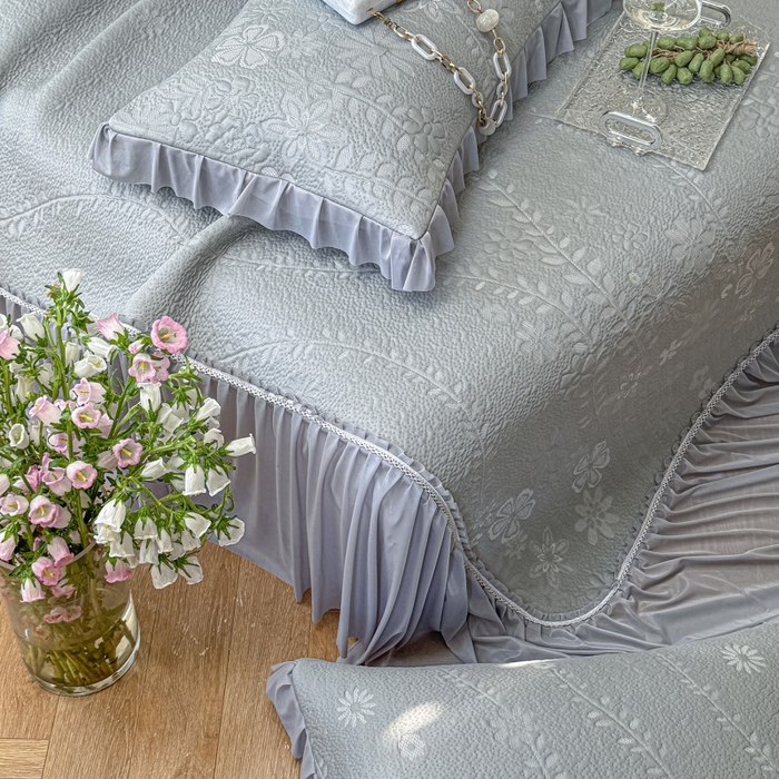 91家纺网 家纺一手货源 找家纺 赫本家纺  2026新款PE高分子单泡提花凉感复合凉席三件套 莫兰迪-灰