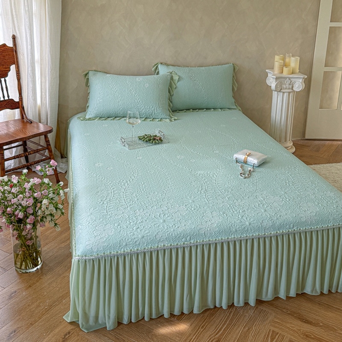 91家纺网 家纺一手货源 找家纺 赫本家纺  2026新款PE高分子单泡提花凉感复合凉席三件套 莫兰迪-绿