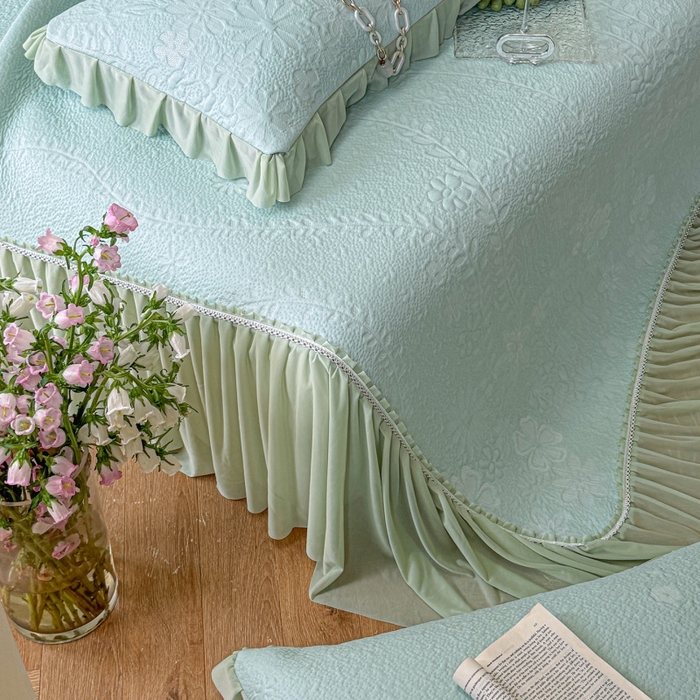 91家纺网 家纺一手货源 找家纺 赫本家纺  2026新款PE高分子单泡提花凉感复合凉席三件套 莫兰迪-绿