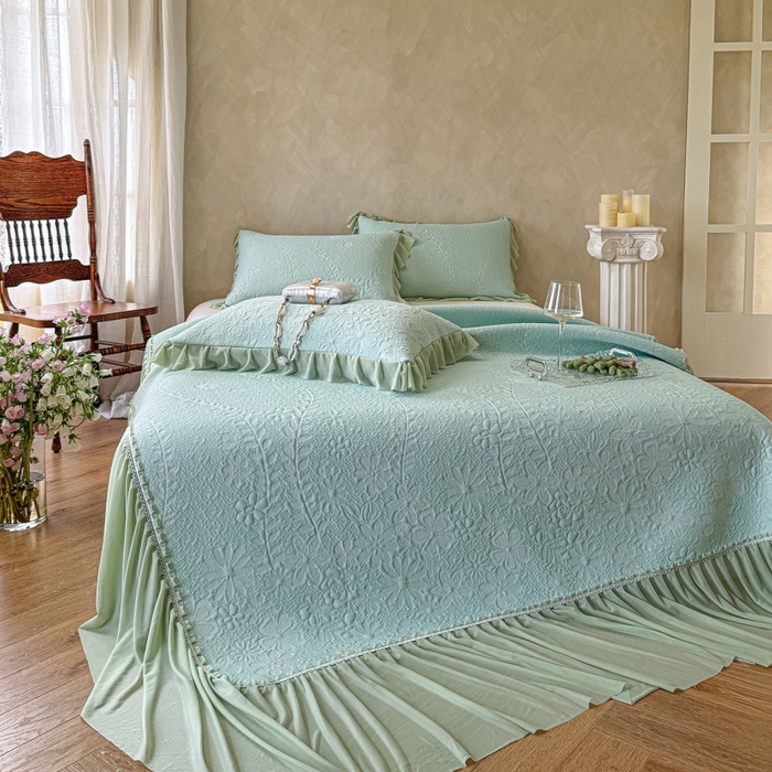赫本家纺  2026新款PE高分子单泡提花凉感复合凉席三件套 莫兰迪-绿