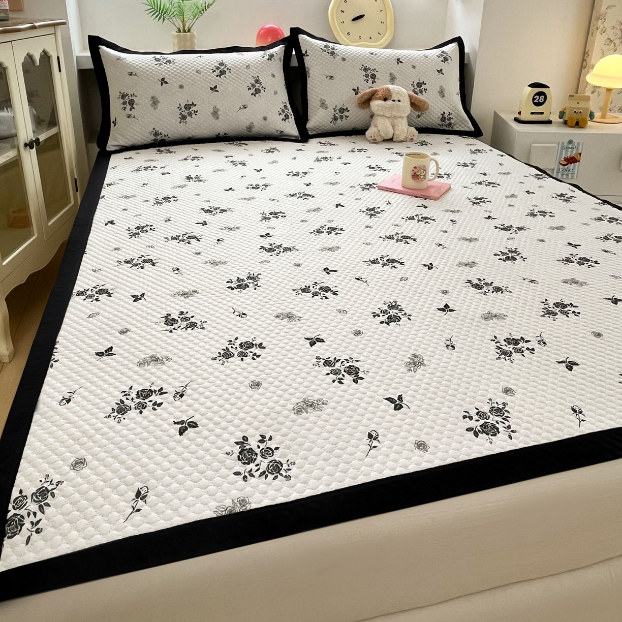 寐居家纺 2026新款冰豆豆数码印花席三明治底凉席席子 幻想玫瑰