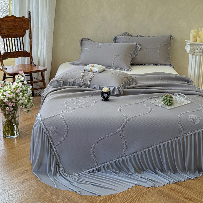 赫本家纺  2026新款PE高分子单泡提花凉感复合凉席三件套 青屿晚风-灰（三明治复合）