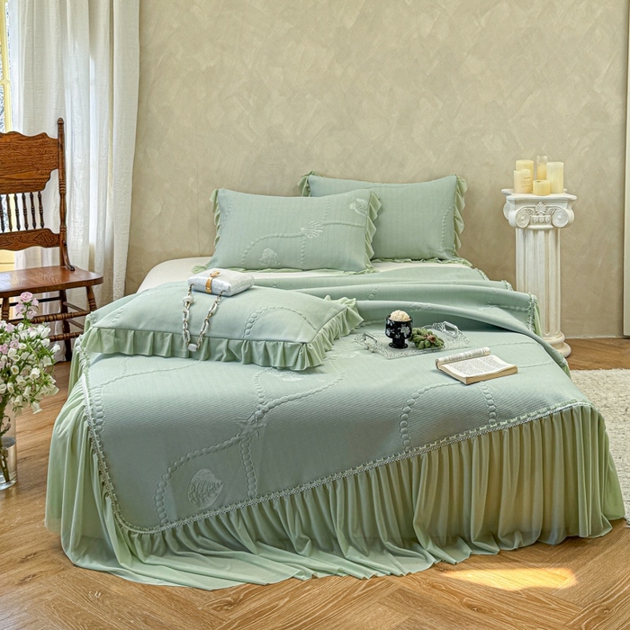 赫本家纺  2026新款PE高分子单泡提花凉感复合凉席三件套 青屿晚风-绿（三明治复合）