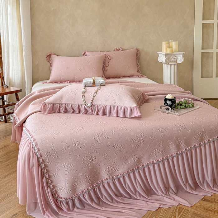 赫本家纺  2026新款PE高分子单泡提花凉感复合凉席三件套 桃雾奶芙-粉（三明治复合）