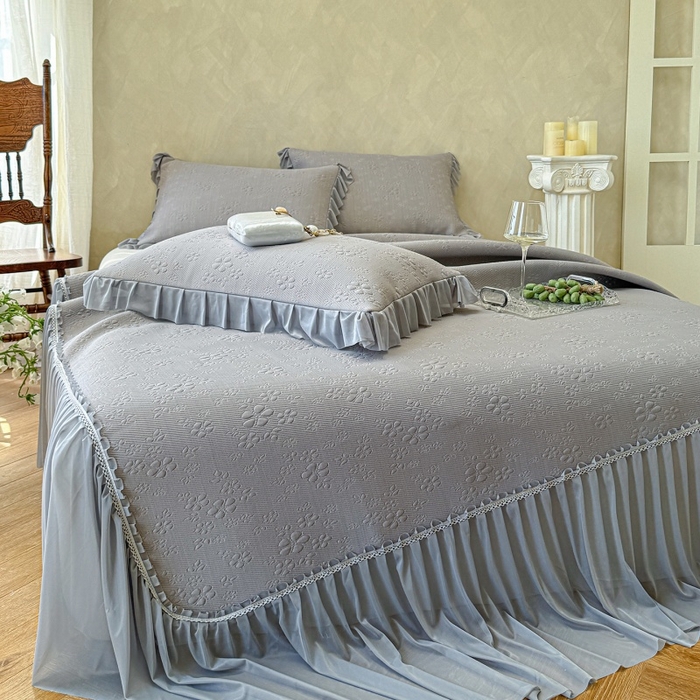 赫本家纺  2026新款PE高分子单泡提花凉感复合凉席三件套 桃雾奶芙-灰（三明治复合）