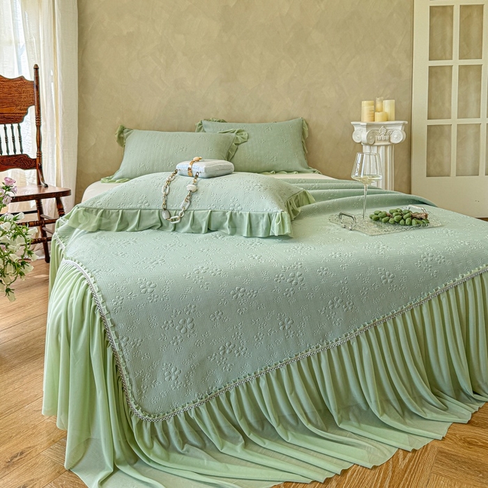赫本家纺  2026新款PE高分子单泡提花凉感复合凉席三件套 桃雾奶芙-绿（三明治复合）