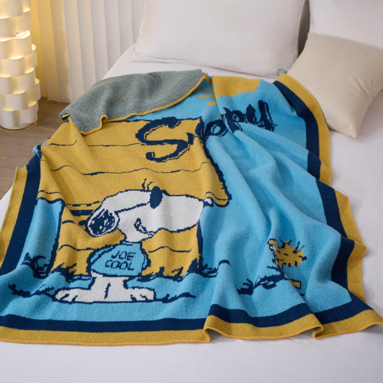 91家纺网 家纺一手货源 找家纺 栩裕纺织 2026新款史努比SNOOPY正版授权独家针织毯披肩膝盖毯儿童毯多功能盖毯送礼礼品终端控价 史努比-夏日奶昔