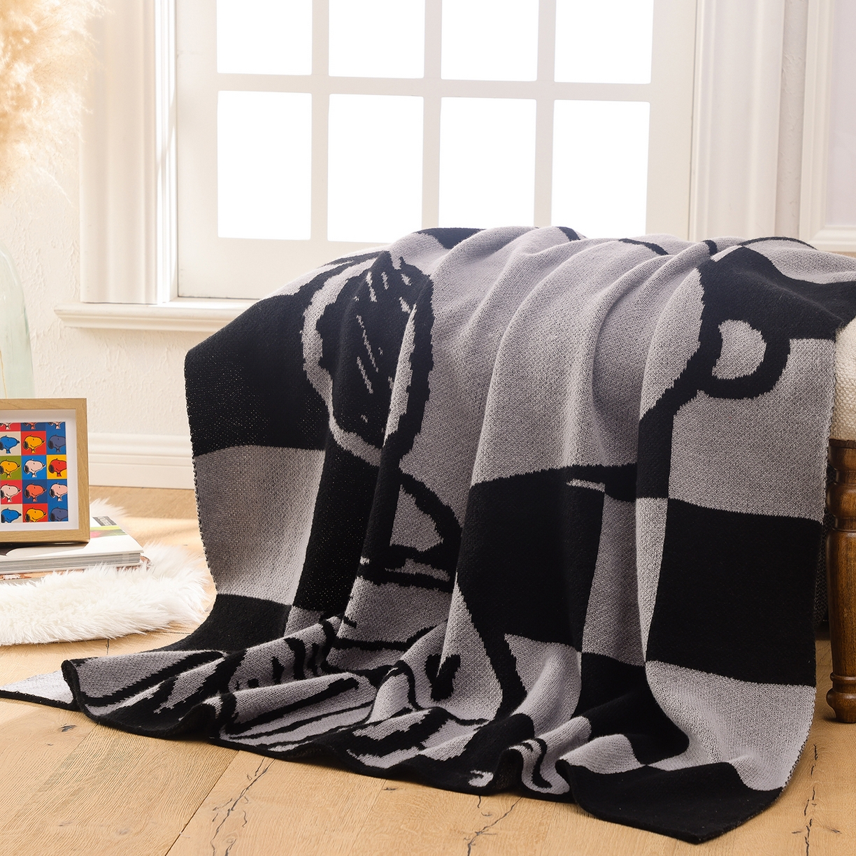 91家纺网 家纺一手货源 找家纺 栩裕纺织 2026新款史努比SNOOPY正版授权独家针织毯披肩膝盖毯儿童毯多功能盖毯送礼礼品终端控价 史努比-织梦