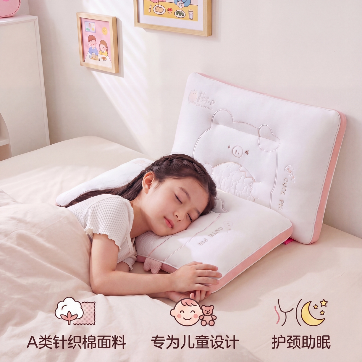 91家纺网 家纺一手货源 找家纺  4.20【焕新季 六人助力19.9带回家】 A类专版猪事顺心儿童护颈枕/2只（下单规则请看详情页）,猪事顺心30*50cm/只,猪事顺心40*60cm/只