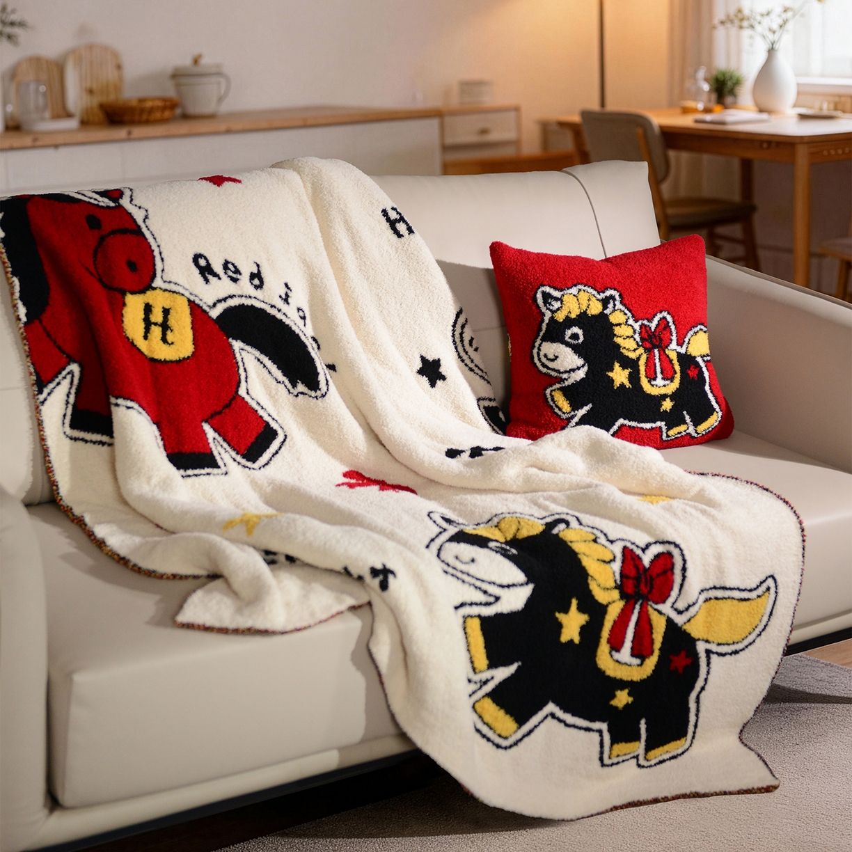 91家纺网 家纺一手货源 找家纺 栩裕纺织 2026新款艺术家居超柔半边绒A类针织毯披肩毯多功能盖毯礼物礼品终端控价 赫尔墨斯与伙伴针织毯