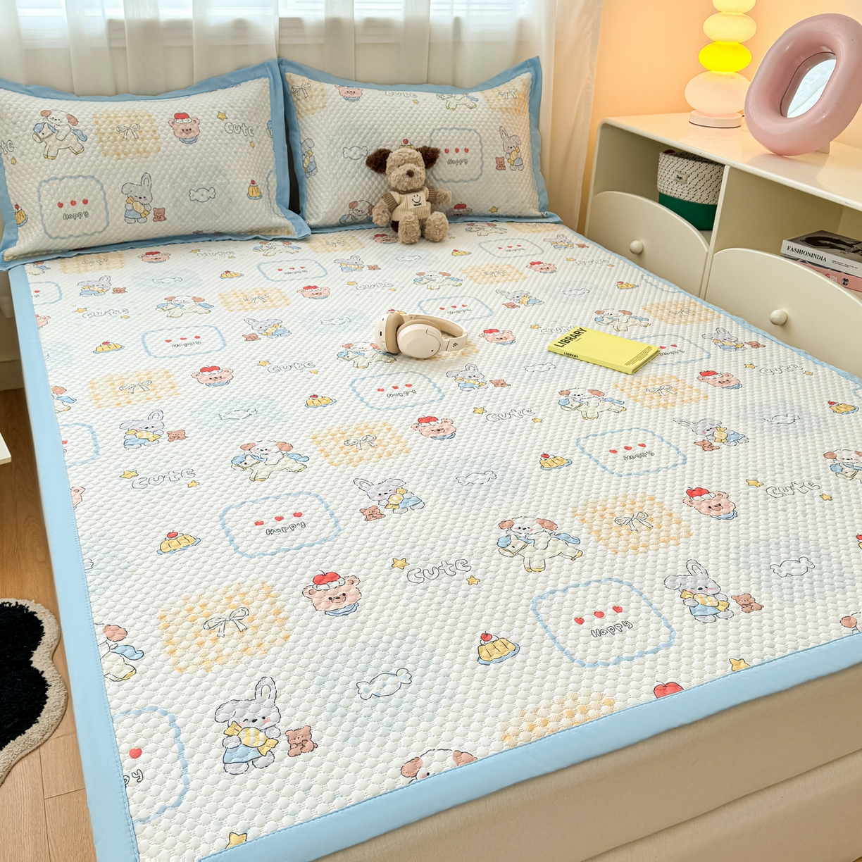 寐居家纺 2026新款冰豆豆数码印花席三明治底凉席席子 糖果小狗