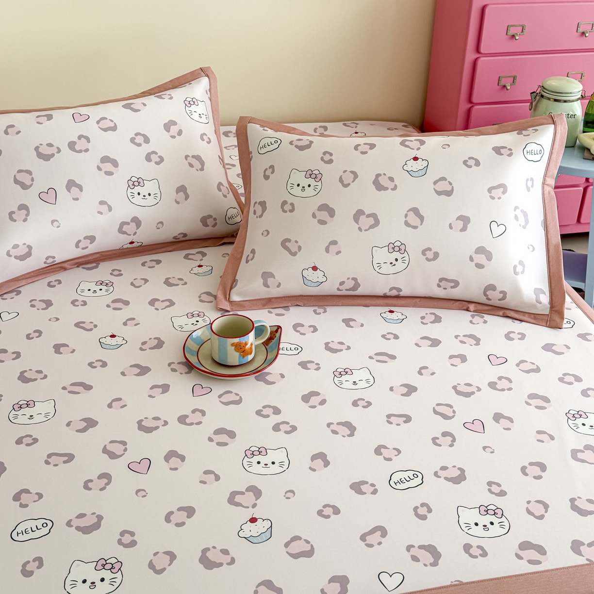 91家纺网 家纺一手货源 找家纺 倾慕家纺 2026春夏新款A类印花小冰皮软席凉席席子 豹猫粉