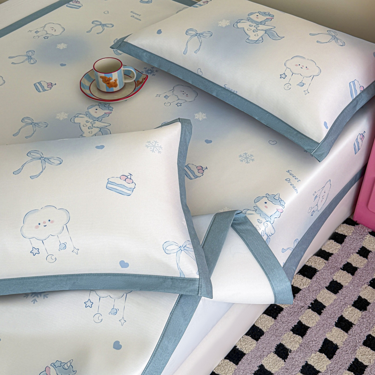 91家纺网 家纺一手货源 找家纺 倾慕家纺 2026春夏新款A类印花小冰皮软席凉席席子 云朵小马