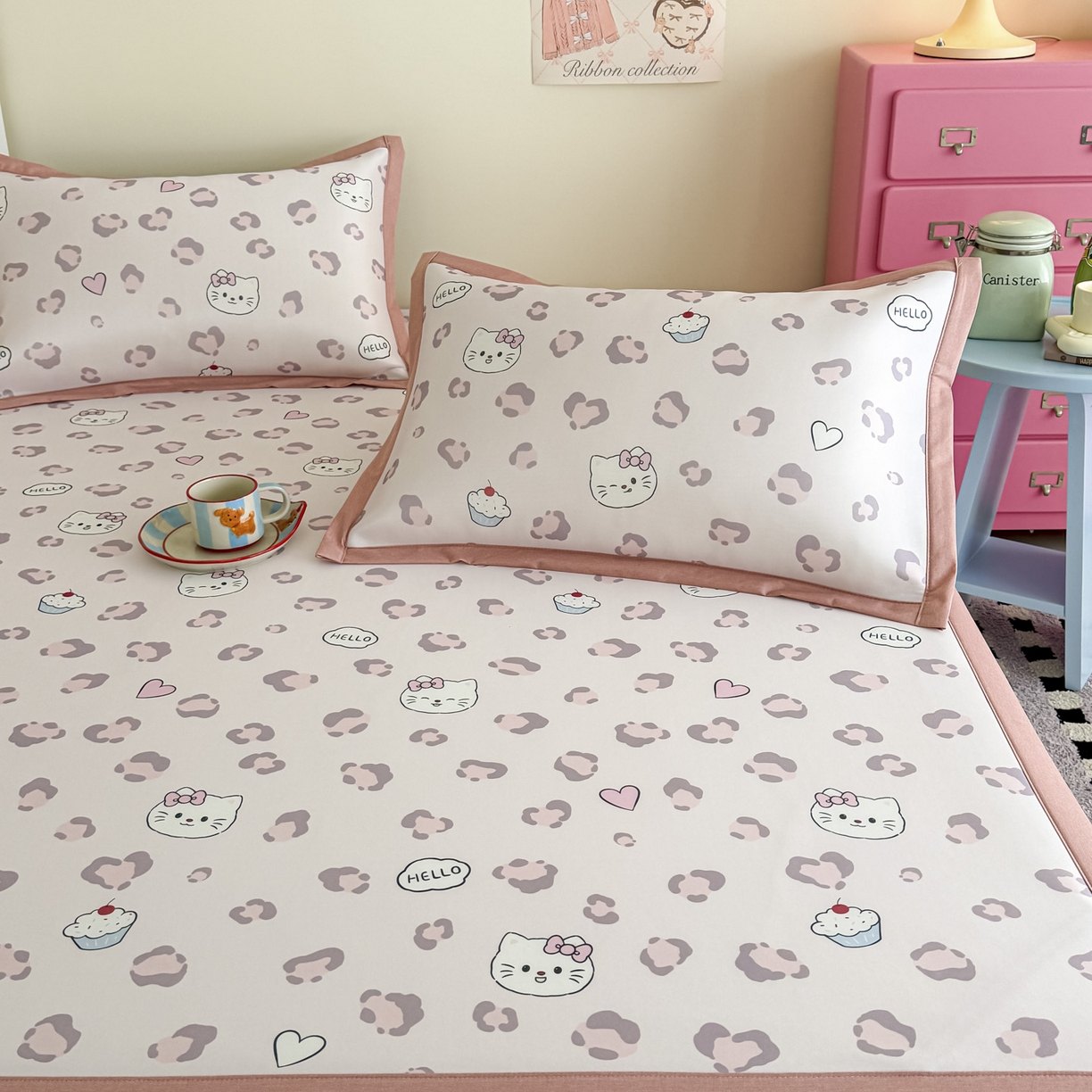 91家纺网 家纺一手货源 找家纺 倾慕家纺 2026春夏新款A类印花小冰皮软席凉席席子 豹猫粉