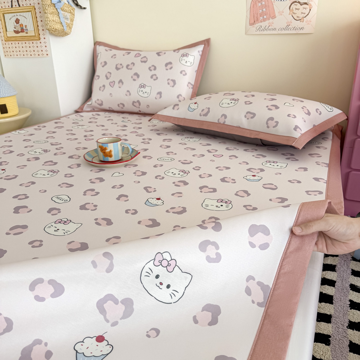 91家纺网 家纺一手货源 找家纺 倾慕家纺 2026春夏新款A类印花小冰皮软席凉席席子 豹猫粉