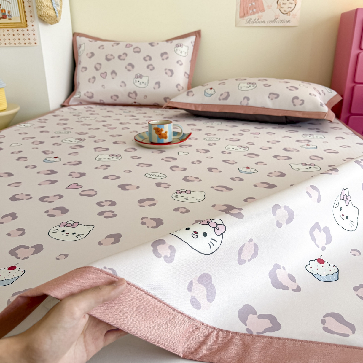 倾慕家纺 2026春夏新款A类印花小冰皮软席凉席席子 豹猫粉