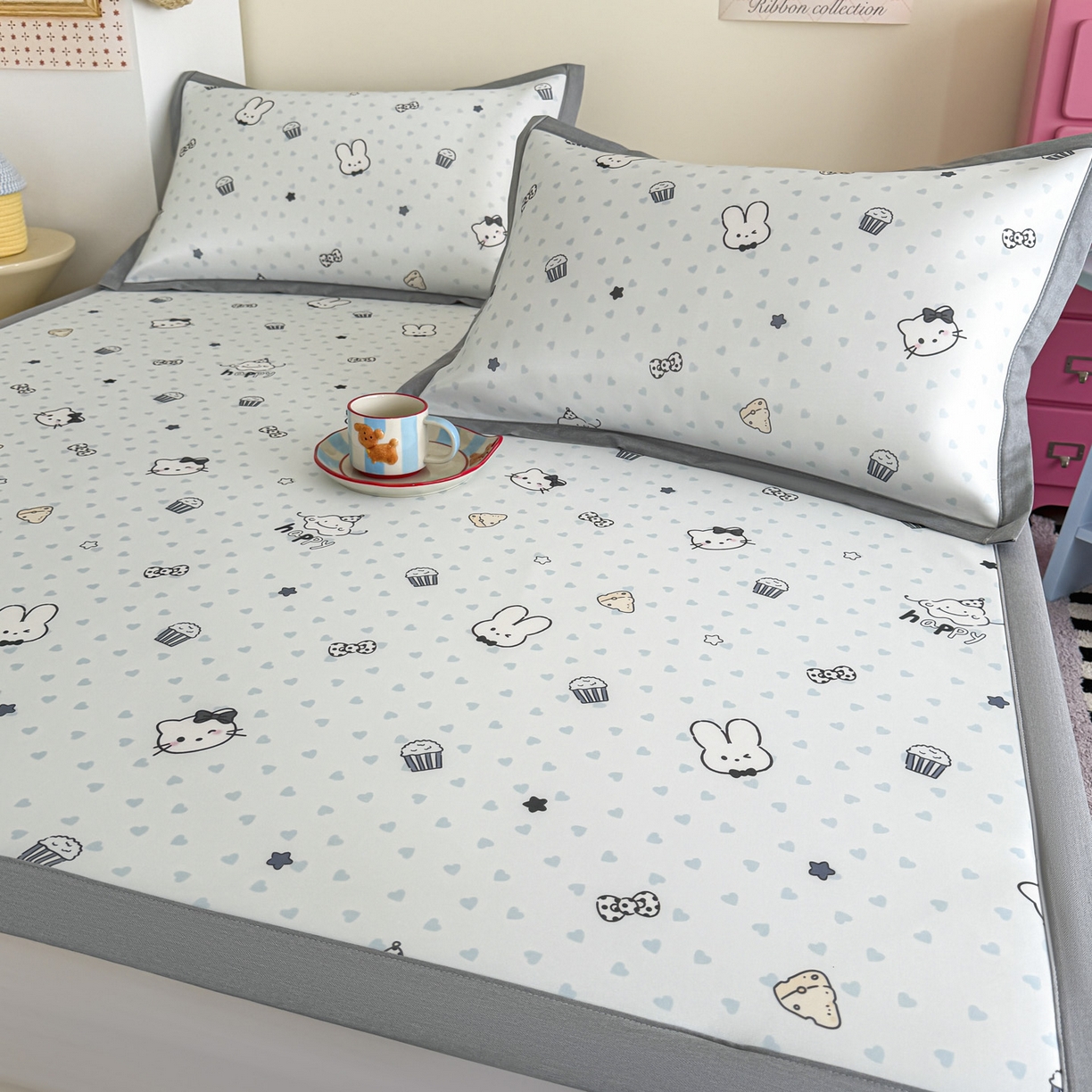 91家纺网 家纺一手货源 找家纺 倾慕家纺 2026春夏新款A类印花小冰皮软席凉席席子 蛋糕小兔