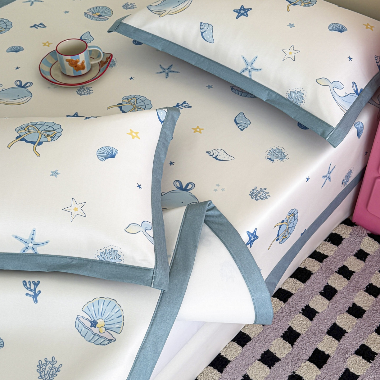 91家纺网 家纺一手货源 找家纺 倾慕家纺 2026春夏新款A类印花小冰皮软席凉席席子 贝壳鲸鱼