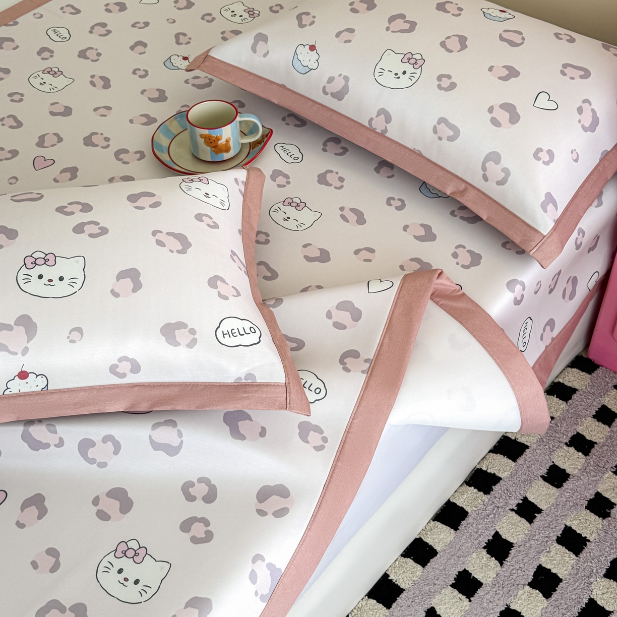 91家纺网 家纺一手货源 找家纺 倾慕家纺 2026春夏新款A类印花小冰皮软席凉席席子 豹猫粉