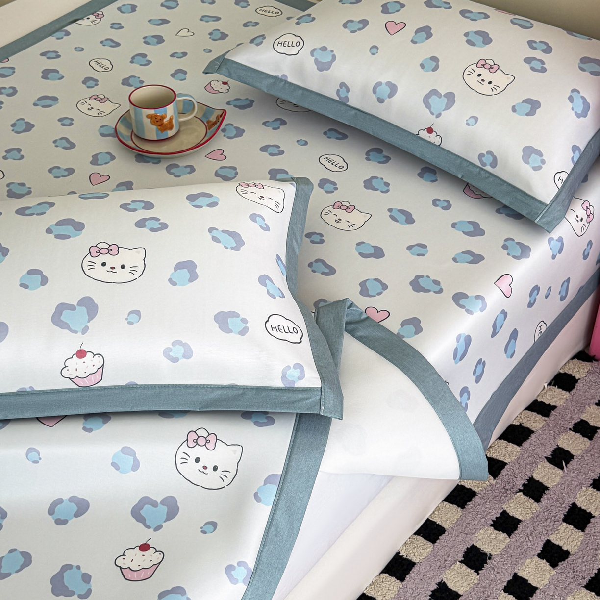 91家纺网 家纺一手货源 找家纺 倾慕家纺 2026春夏新款A类印花小冰皮软席凉席席子 豹猫蓝