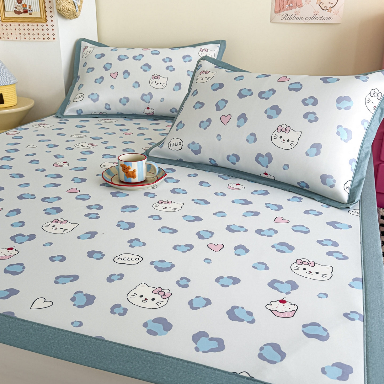 91家纺网 家纺一手货源 找家纺 倾慕家纺 2026春夏新款A类印花小冰皮软席凉席席子 豹猫蓝