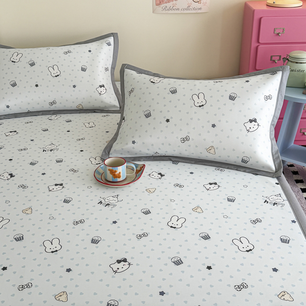 91家纺网 家纺一手货源 找家纺 倾慕家纺 2026春夏新款A类印花小冰皮软席凉席席子 蛋糕小兔