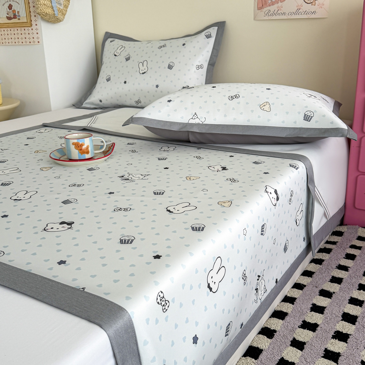 91家纺网 家纺一手货源 找家纺 倾慕家纺 2026春夏新款A类印花小冰皮软席凉席席子 蛋糕小兔